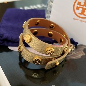 Authentic Tory Burch signature, leather double wrap bracelet